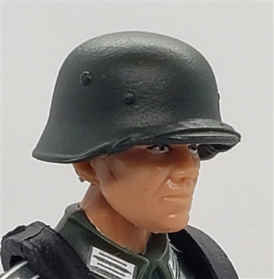 WWII German: Green M40 Helmet with Strap on Visor - 1:18 Scale Modular MTF Accessory for 3-3/4" Action Figures