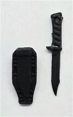 Fighting Knife & Sheath: Large Size BLACK Version - 1:18 Scale Modular MTF Accessory for 3-3/4" Action Figures