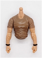 MTF Male Trooper T-Shirt Shirt Torso (NO Legs OR Head): BROWN Version with LIGHT Skin Tone - 1:18 Scale Marauder Task Force Accessory